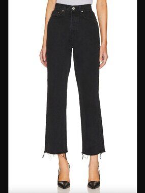 $212 GRLFRND Black Cassidy Mid Rise Straight Leg Denim Pants size 25/28.75"